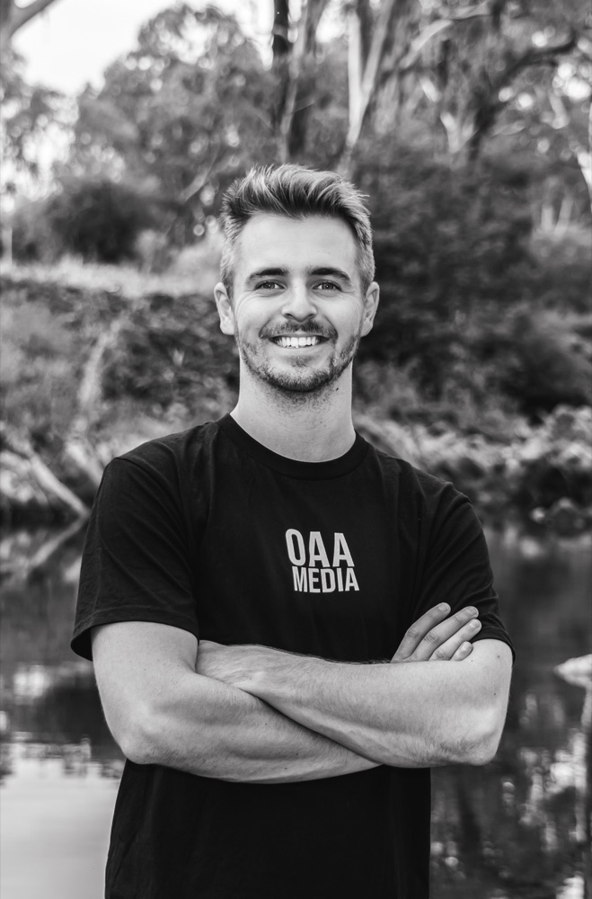 Sam Rogers, co-founder of OAA Media, on location in North East Victoria